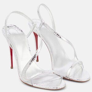 Christian Louboutin Rosalie 100 Silver metallic leather slingback Sandal New